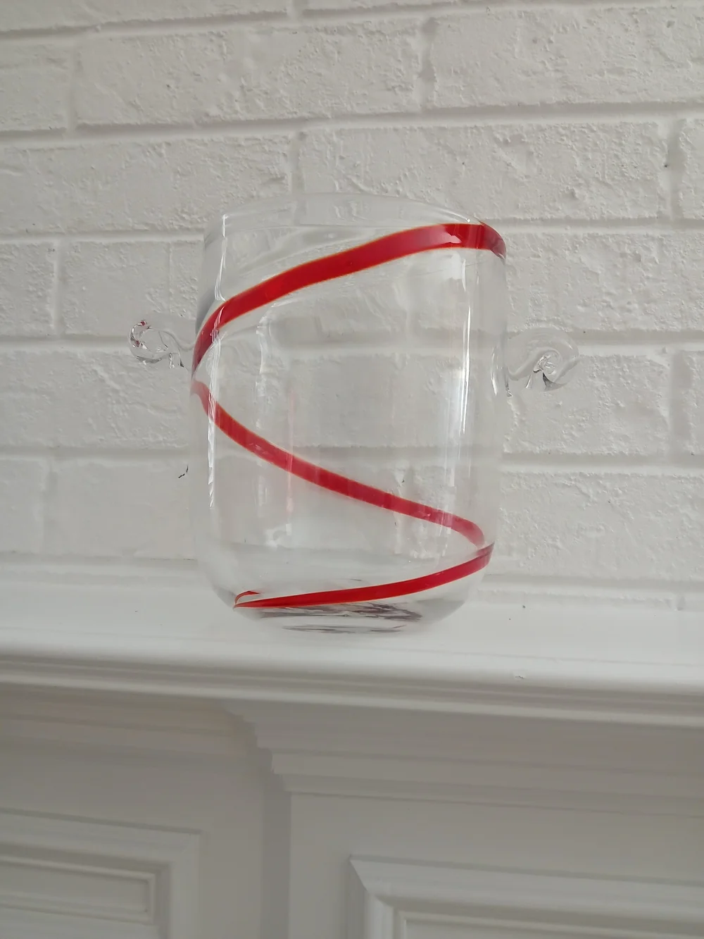 Pier 1 Discontinued Swirline Swirl Red Ice Bucket Container Blown Glass